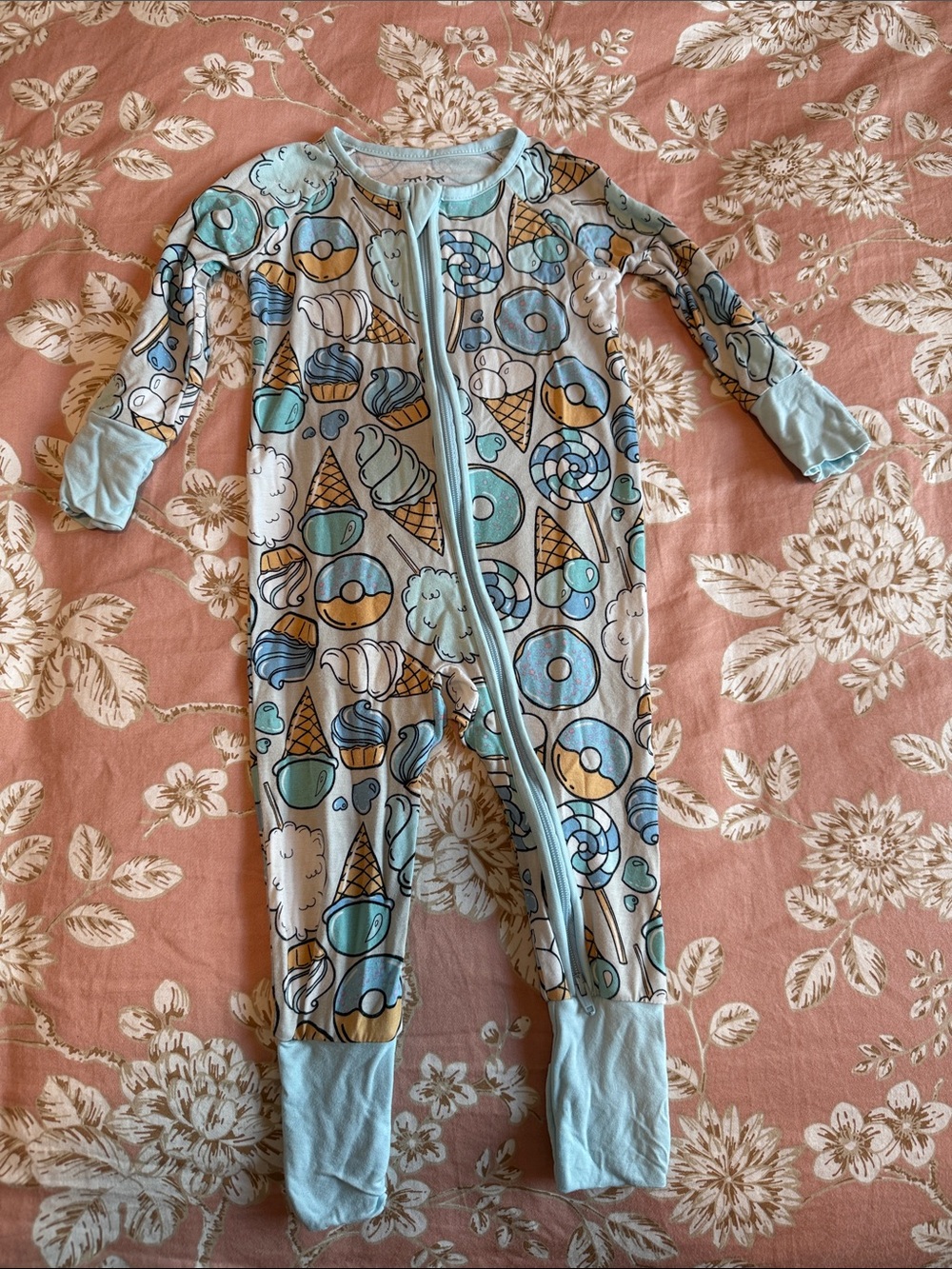 Little Sleepies Light Blue Ice Cream & Donut Print Footie 3-6 Months